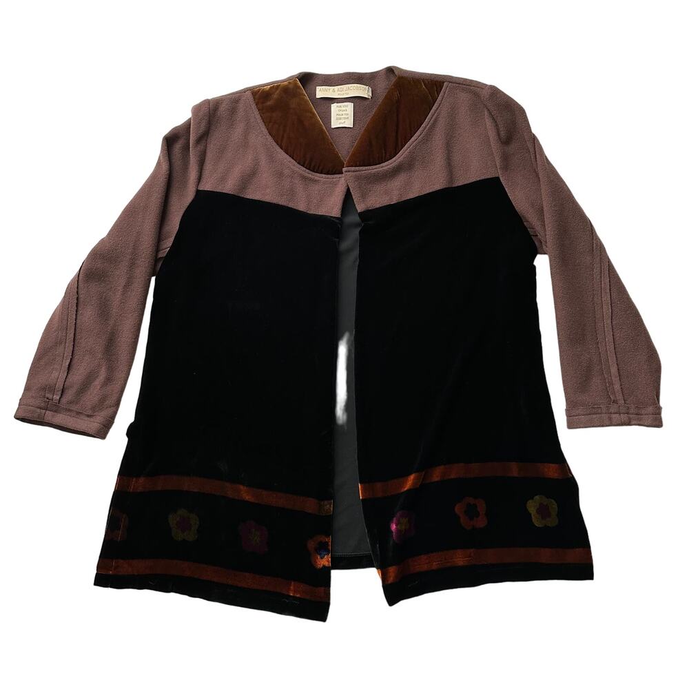Anny‎ & Adi Jacobson Art to Wear Velvet Felt Painted Open Jacket Padded Collar L